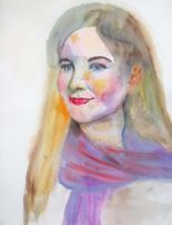"Portret af pige med lilla torklede"